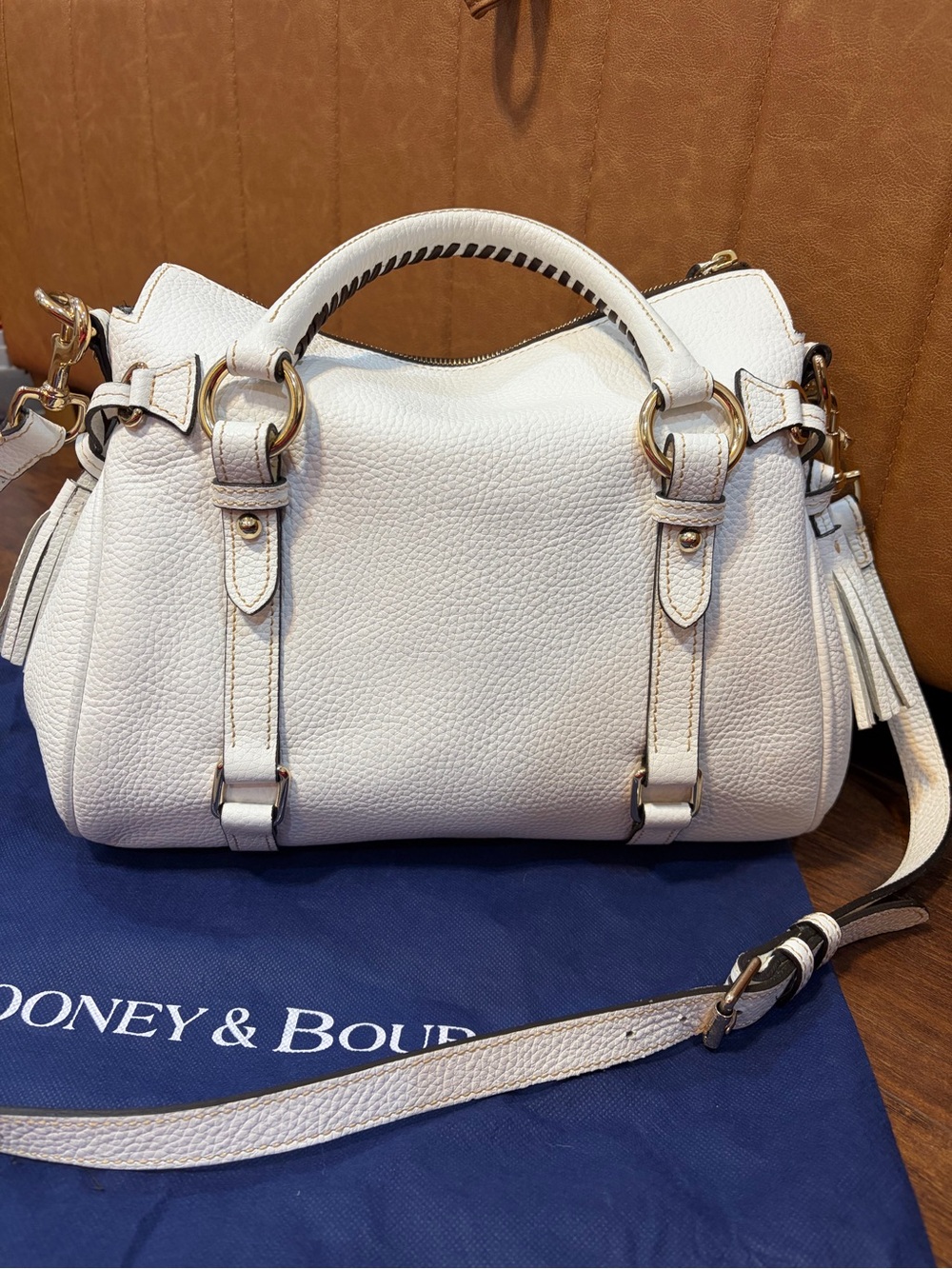 Dooney & Bourke White Pebble Leather Satchel with Gold Hardware - Picture 3 of 14